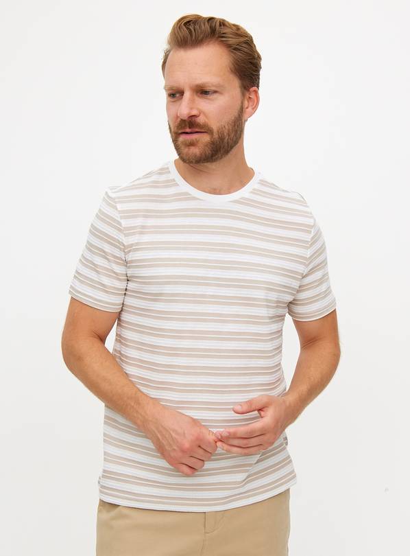 Cream Textured Stripe Short Sleeve T-Shirt XXL
